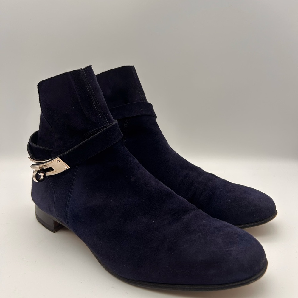 Hermes Neo Boots Navy Suede Palladium Hardware SIZE 38.5 No Box No Dustbag - Picture 5 of 16